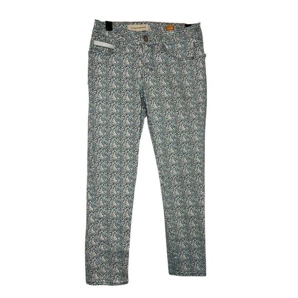 PILCRO & THE LETTER PRESS X ANTHROPOLOGIE BLUE FLORAL PRINT CROPPED JEANS - Picture 4 of 8